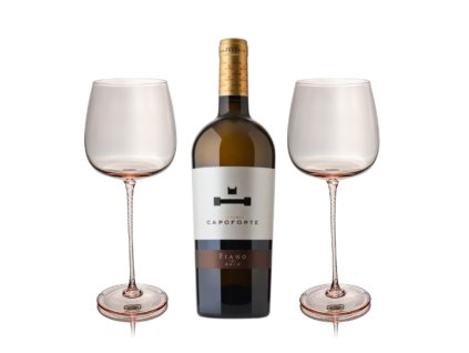 Capoforte FIANO víno a sklenice Kabaret na víno Růžové